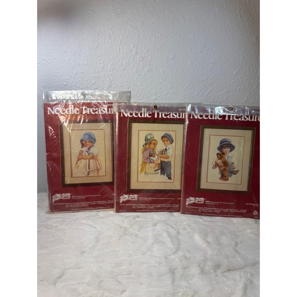 Jan Hagara Needle Treasures Crewel Kits Lot 3 Betsy Jimmy Spring Lance Vintage